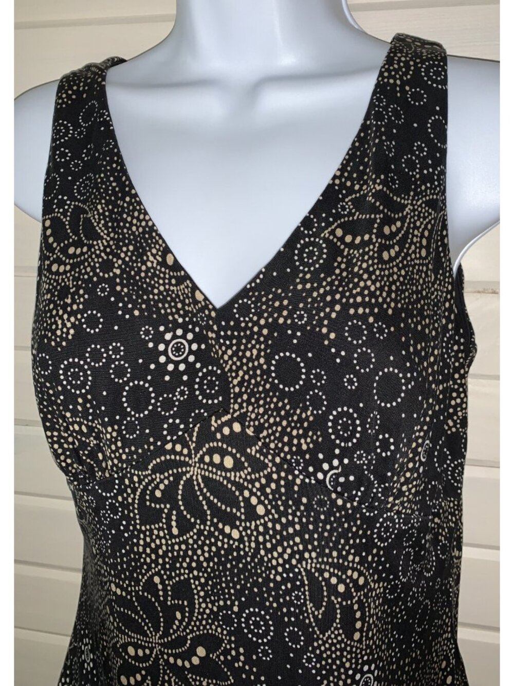 VTG Talbots Sz 4 100% Silk Jersey Knit Black Ivory Yellow Floral Blouse EUC